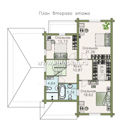 «АльфаВУД» - проект дома с мансардой, из дерева, с цокольным этажом и с гаражом - превью план дома