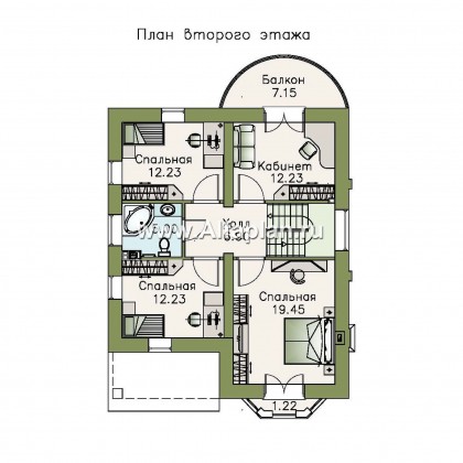 «Стелла »- проект дома с мансардой, с кабинетом, с террасой, в английском стиле - превью план дома