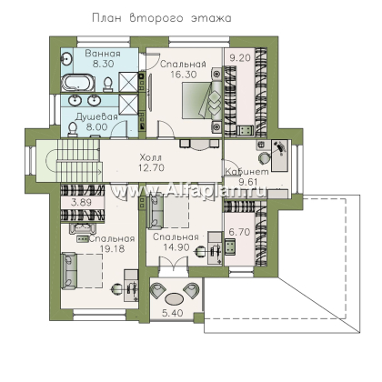 «Республика» - проект двухэтажного дома из газобетона, с террасой, мастер спальня, в современном стиле - превью план дома