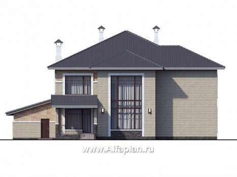 «Висла» — проект двухэтажного дома, особняк с двусветной столовой, с террасой и гаражом на 2 авто - превью фасада дома