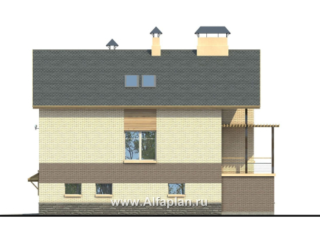 «Эврика» - проект трехэтажного дома из газобетона, с гаражом в цоколе, для узкого участка - превью фасада дома