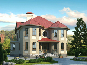 «Амбиент»- проект двухэтажного дома с эркером и с террасой, открытая планировка, в стиле замка