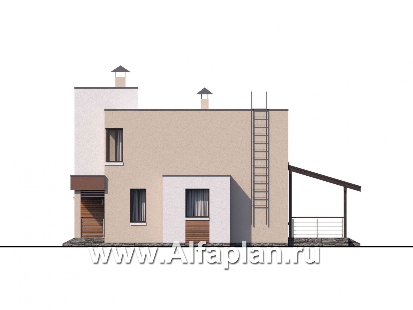 Проекты домов Альфаплан - «Рациональ» - компактный коттедж с плоской кровлей - изображение фасада №2