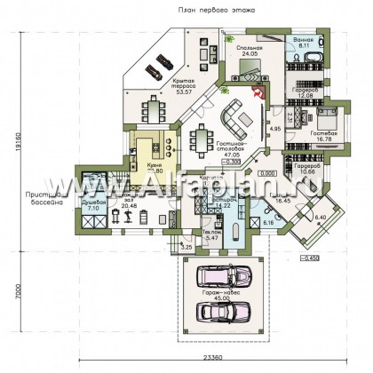 Проекты домов Альфаплан - «Альтер Эго» - эксклюзивный одноэтажный кирпичный дом - превью плана проекта №2