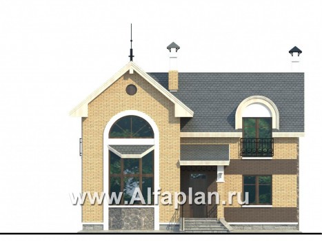 «Фантазия» - проект двухэтажного дома дома , планировка со вторым светом гостиной, с эркером и с террасой - превью фасада дома