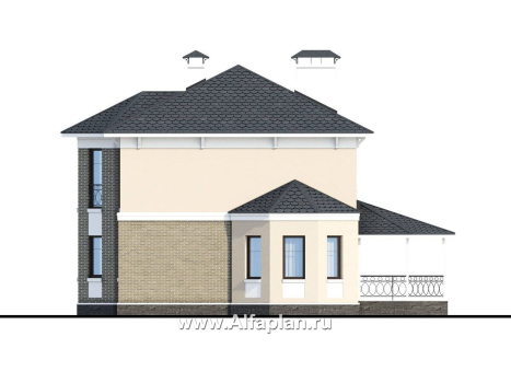 «Классика» - проект двухэтажного дома с эркером, планировка с кабинетом на 1 эт и с террасой - превью фасада дома