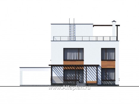 «Золотой ключик» — проект двухэтажного дома из кирпича, современный стиль, все спальни с душевой, с навесом на 2 авто - превью фасада дома