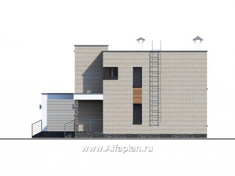 «Эрго» - проект двухэтажного дома 10х10м,  с плоской кровлей, и террасой со стороны входа - превью фасада дома