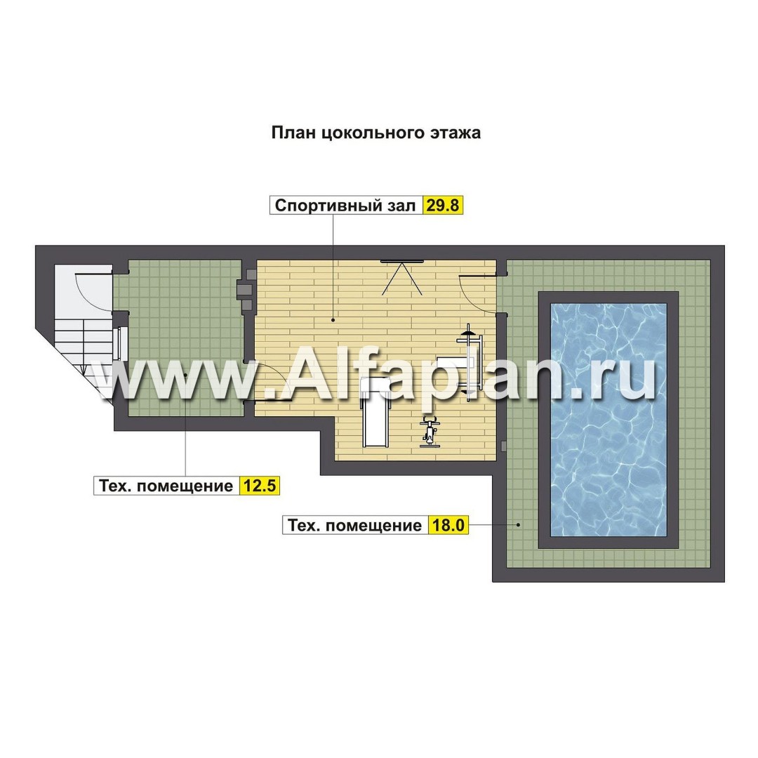 Проект бассейна, с сауной и с комнатой отдыха - план дома