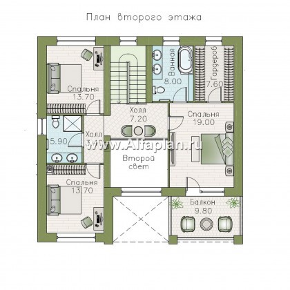 «Римские каникулы» - проект двухэтажного дома, с террасой и с двусветной гостиной, в классическом стиле - превью план дома