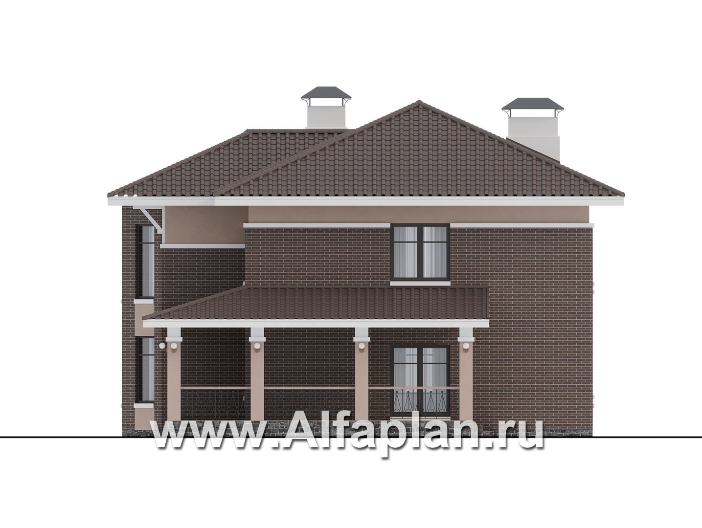 Проекты домов Альфаплан - Проект двухэтажного дома с эркером и лестницей в гостиной - изображение фасада №2