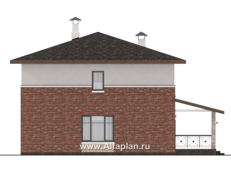 Проекты домов Альфаплан - "Остров сокровищ" - проект комфортного, простого дома из газобетона, с террасой со стороны главного фасада  - превью фасада №3