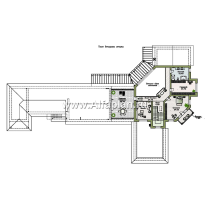 «Шахерезада» - проект двухэтажной роскошной виллы, со вторым светом гостиной, с бассейном и с гаражом - превью план дома