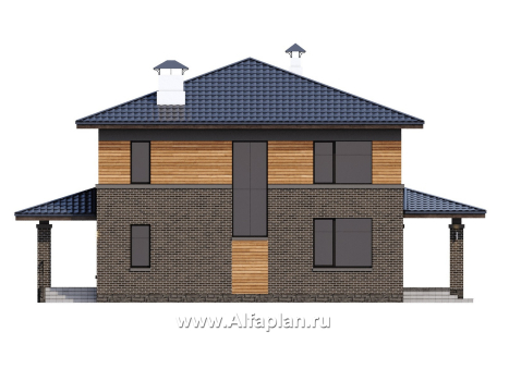 «Триггер роста» - проект двухэтажного дома, план со вторым светом, гостиная со стороны террасы, в стиле Райта - превью фасада дома