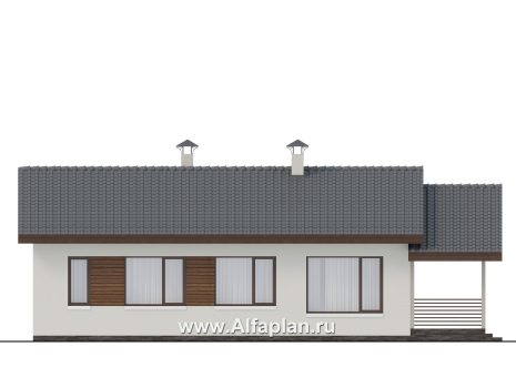 «Пикколо» - проект простого одноэтажного дома из газоблоков, планировка мастер спальня, с террасой - превью фасада дома