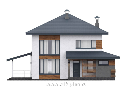 «Чистая линия» - проект дома, 2 этажа, мастер спальня, с террасой сбоку, в современном стиле - превью фасада дома