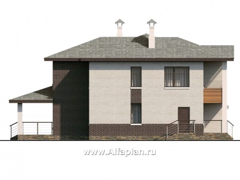 Проекты домов Альфаплан - «Высшая лига» -  Дом с двумя жилыми комнатами на 1эт, большой гостиной и крытой террасой - превью фасада №3