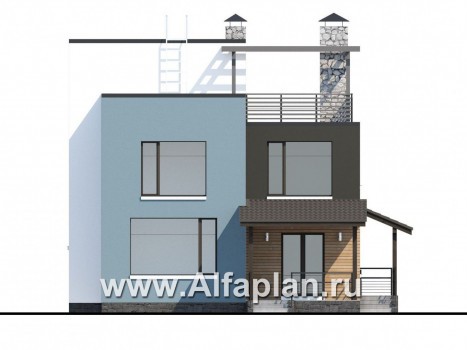 «Сектор счастья» - проект двухэтажного дома с балконом и с террасой, с плоской «зеленой» кровлей, в стиле хай-тек - превью фасада дома
