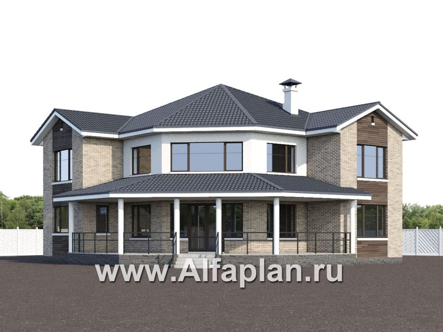 Проекты домов Альфаплан - «Махаон» - эксклюзивный дом с диагональным построением - дополнительное изображение №1