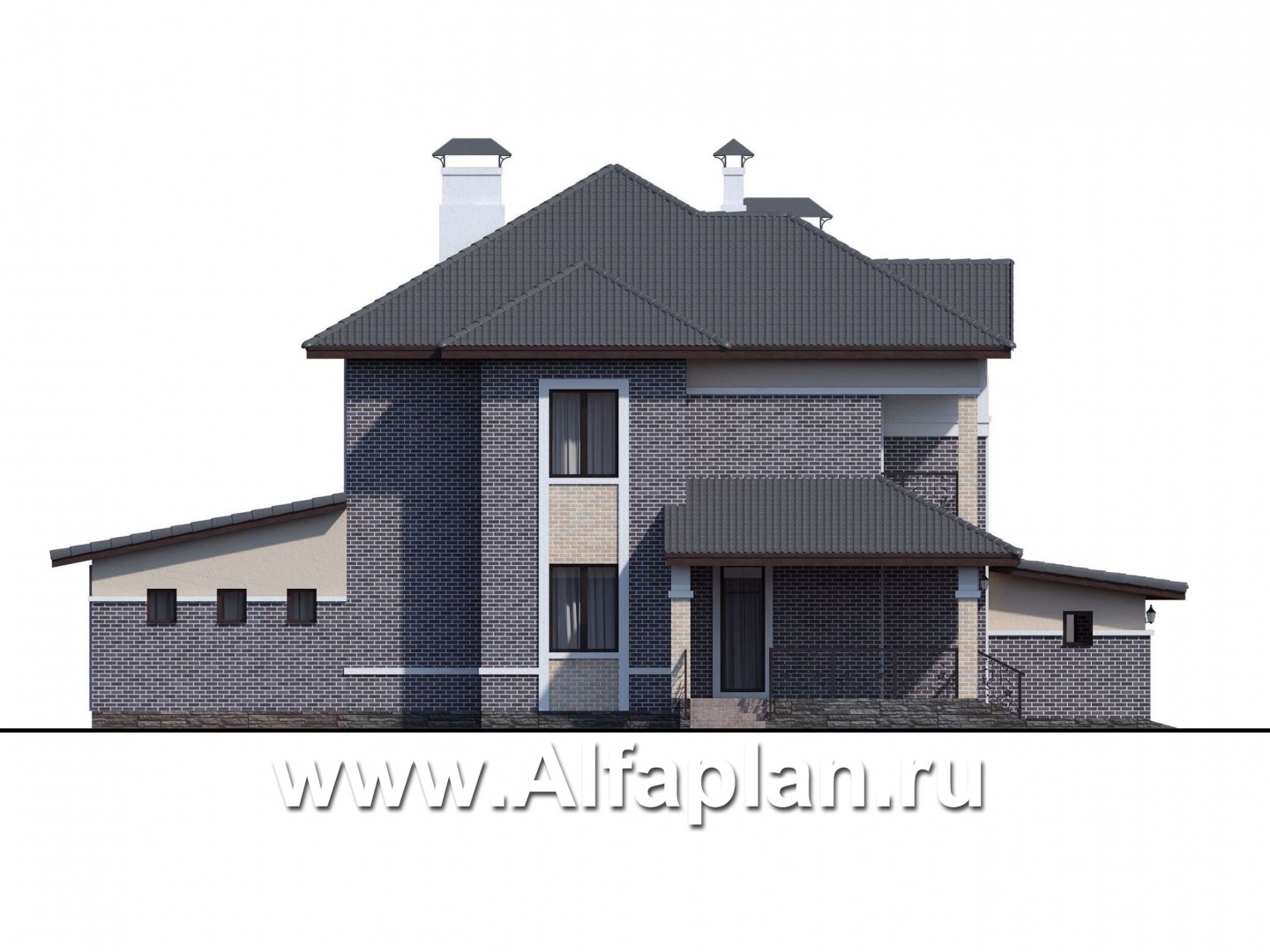 Проекты домов Альфаплан - «Арно» - классический особняк с большим гаражом и бассейном - изображение фасада №3