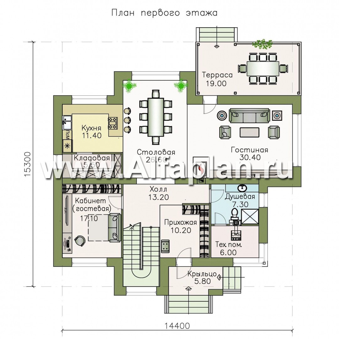 Проекты домов Альфаплан - «Киприда» — просторный коттедж в современном стиле - план проекта №1