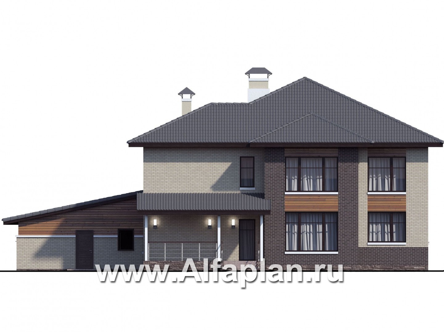 Проекты домов Альфаплан - «Киприда» — просторный коттедж с большим гаражом - изображение фасада №4