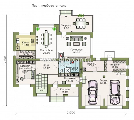 Проекты домов Альфаплан - «Киприда» — просторный коттедж с большим гаражом - превью плана проекта №1