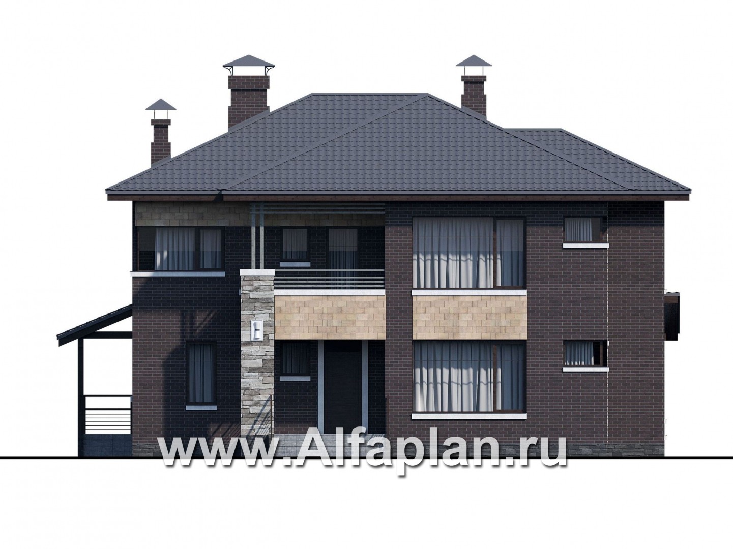 Проекты домов Альфаплан - «Прайд» - современный коттедж с остекленной верандой - изображение фасада №1