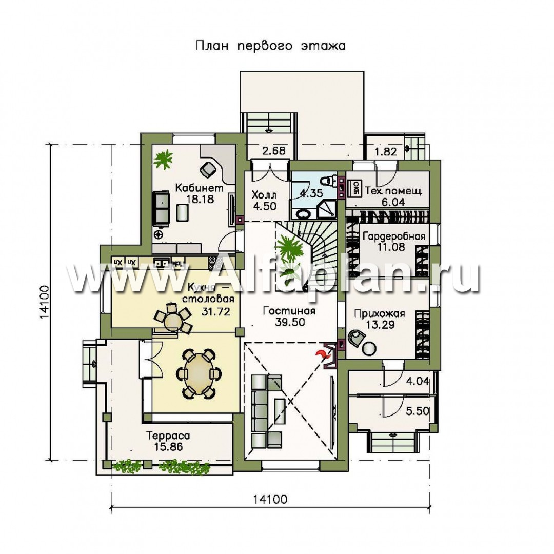 Проекты домов Альфаплан - «Голицын»- изящный коттедж с двусветной гостиной - план проекта №1