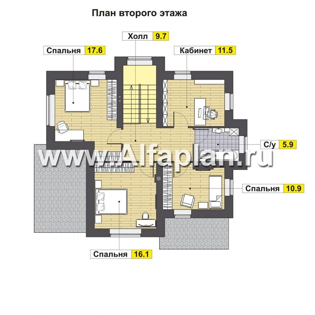 Проект двухэтажного дома, с террасой, планировка 5 спален, в современном стиле - план дома
