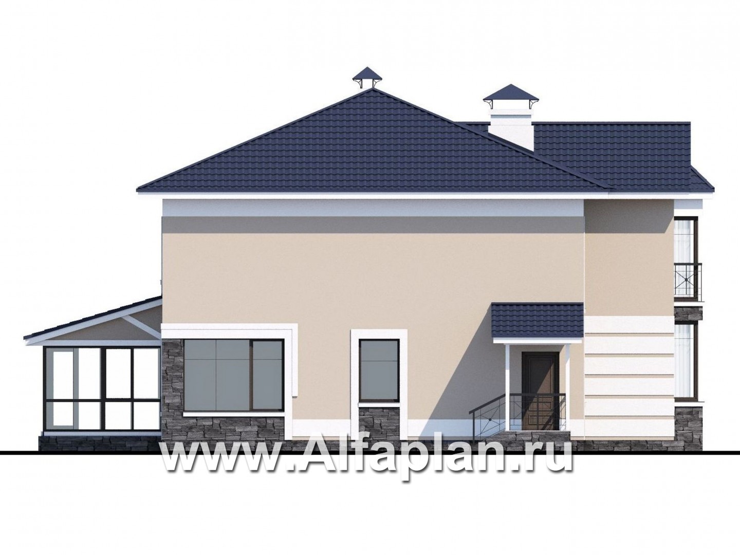 Проекты домов Альфаплан - «Диадема» - классический коттедж с изящным остекленным эркером - изображение фасада №3