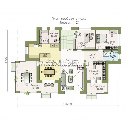 Проекты домов Альфаплан - «Арно» - классический особняк с двусветной столовой - превью плана проекта №3
