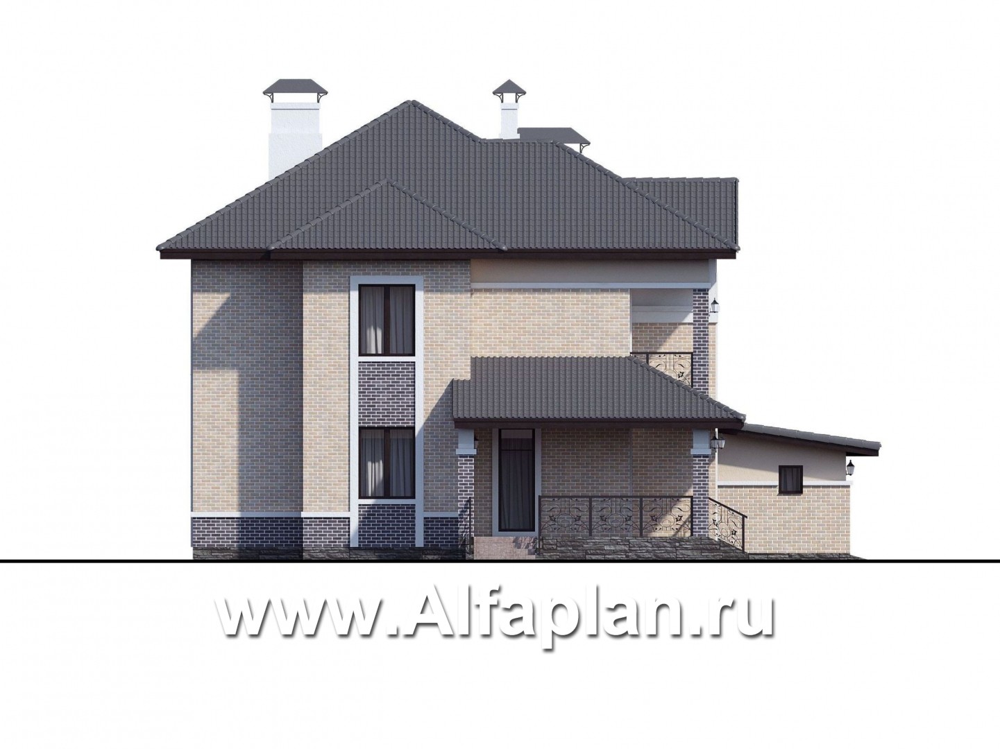 Проекты домов Альфаплан - «Арно» - классический особняк с двусветной столовой и большим гаражом - изображение фасада №3