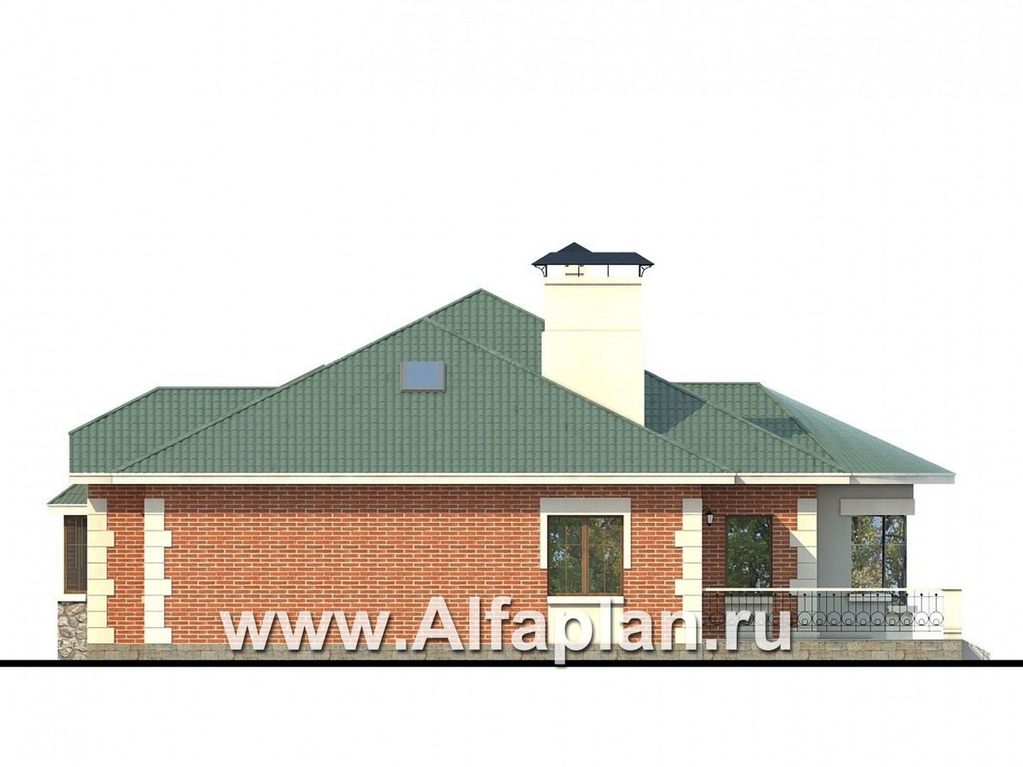 Проекты домов Альфаплан - «Линия судьбы» - одноэтажный дом с бильярдной в мансарде - изображение фасада №2