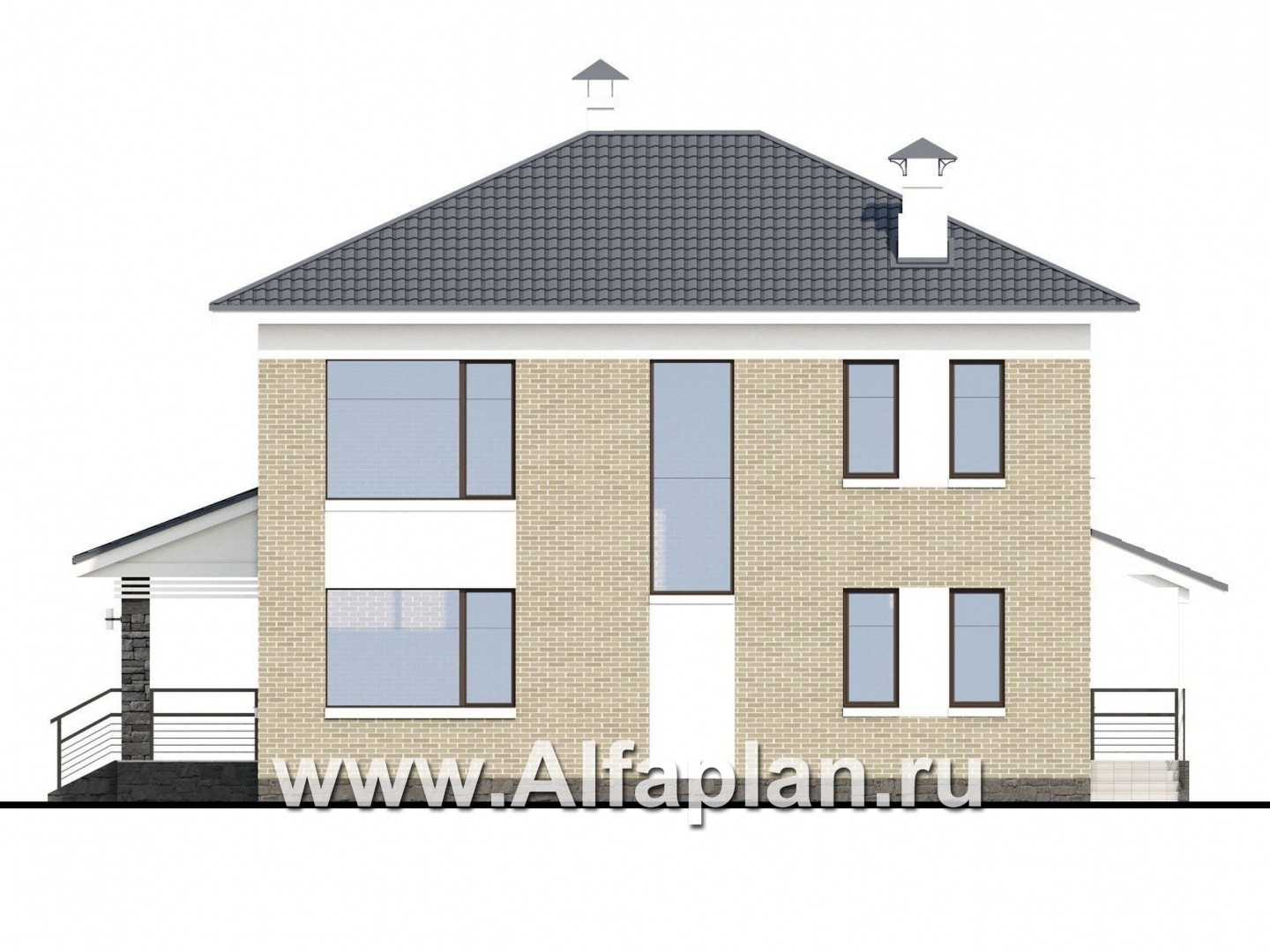 Проекты домов Альфаплан - «Летний вечер» - современный двухэтажный коттедж с верандой - изображение фасада №4