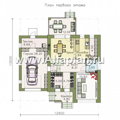 «Вламинк» - проект двухэтажного дома, с террасой и с гаражом, в современном стиле Акварель - превью план дома