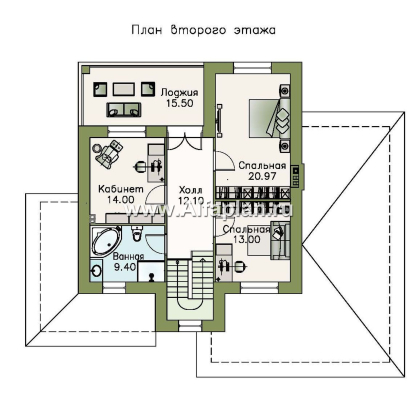 «Кваренги» - проект двухэтажного дома, с сауной, с террасой и просторной лоджией, гараж на 1 авто - превью план дома