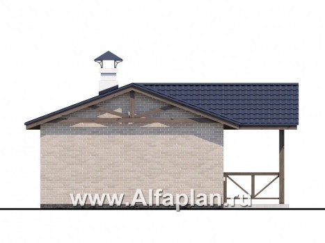 Проекты домов Альфаплан - Небольшая уютная баня с террасой (беседкой) - превью фасада №3