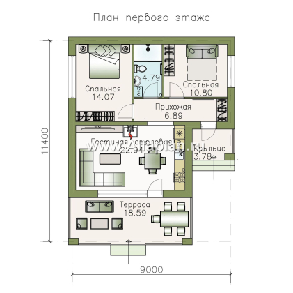 Проекты домов Альфаплан - «Виньон» - дачный дом с большой террасой - превью плана проекта №1
